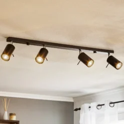 Downlight Round en negro, 4 luces lineales