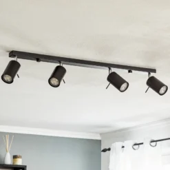 Downlight Round en negro, 4 luces lineales
