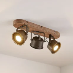 Downlight Rubinjo de Lindby, 45 cm, 3 luces, madera, GU10