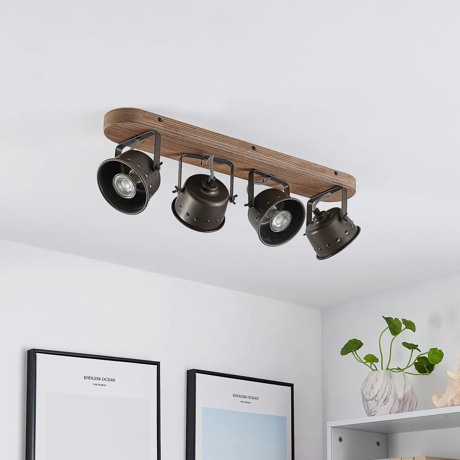 Downlight Rubinjo de Lindby, 62 cm, 4 luces, madera, GU10