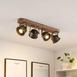 Downlight Rubinjo de Lindby, 62 cm, 4 luces, madera, GU10