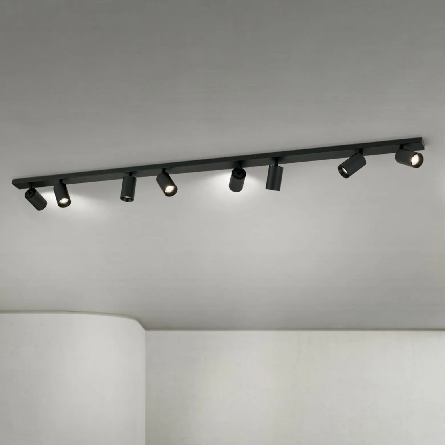 Downlight Sean, negro, 8 luces, acero, aluminio, GU10