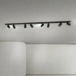 Downlight Sean, negro, 8 luces, acero, aluminio, GU10