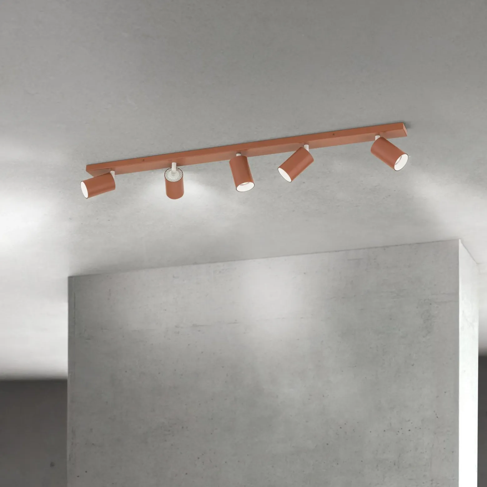 Downlight Sean, rojo coral, 5 luces, aluminio, GU10