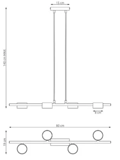Downlight Sora, longitud 80 cm, metal, 4 luces.