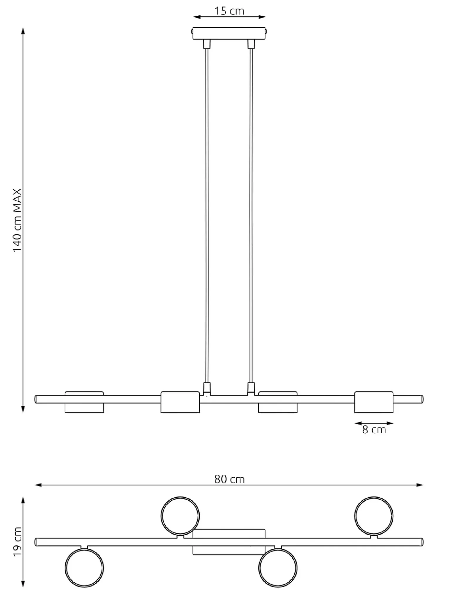 Downlight Sora, longitud 80 cm, metal, 4 luces.
