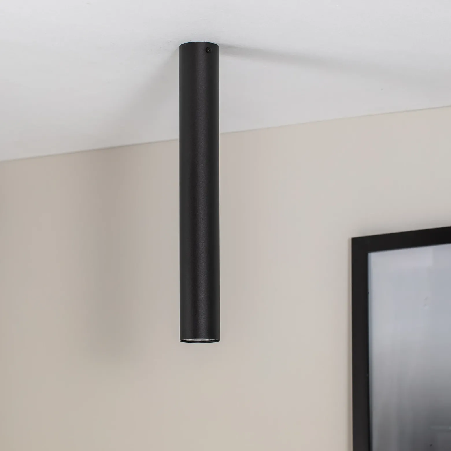 Downlight Tecno 1L, acero, GU10, altura 45 cm, negro