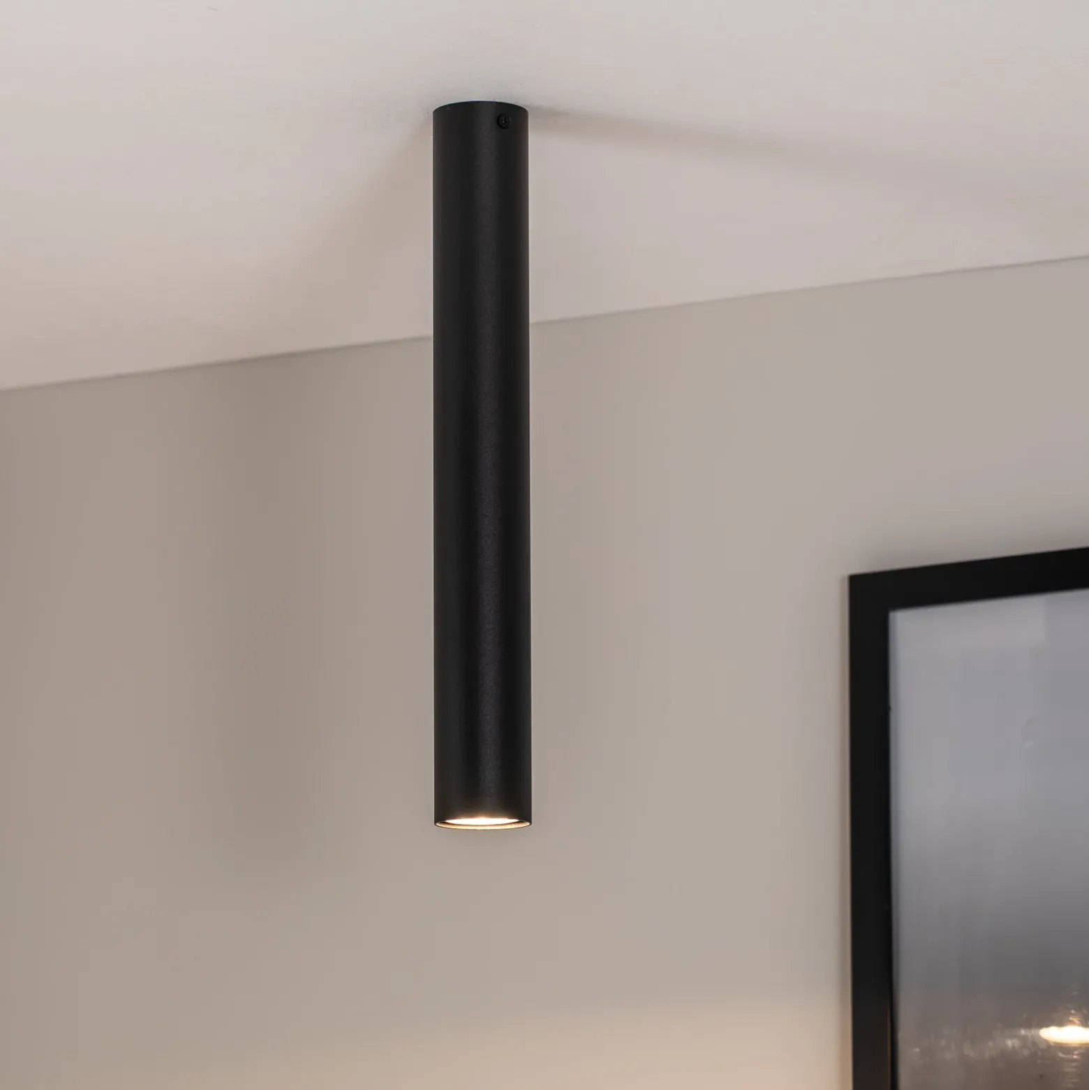 Downlight Tecno 1L, acero, GU10, altura 45 cm, negro