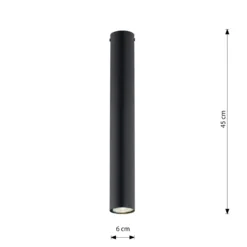 Downlight Tecno 1L, acero, GU10, altura 45 cm, negro