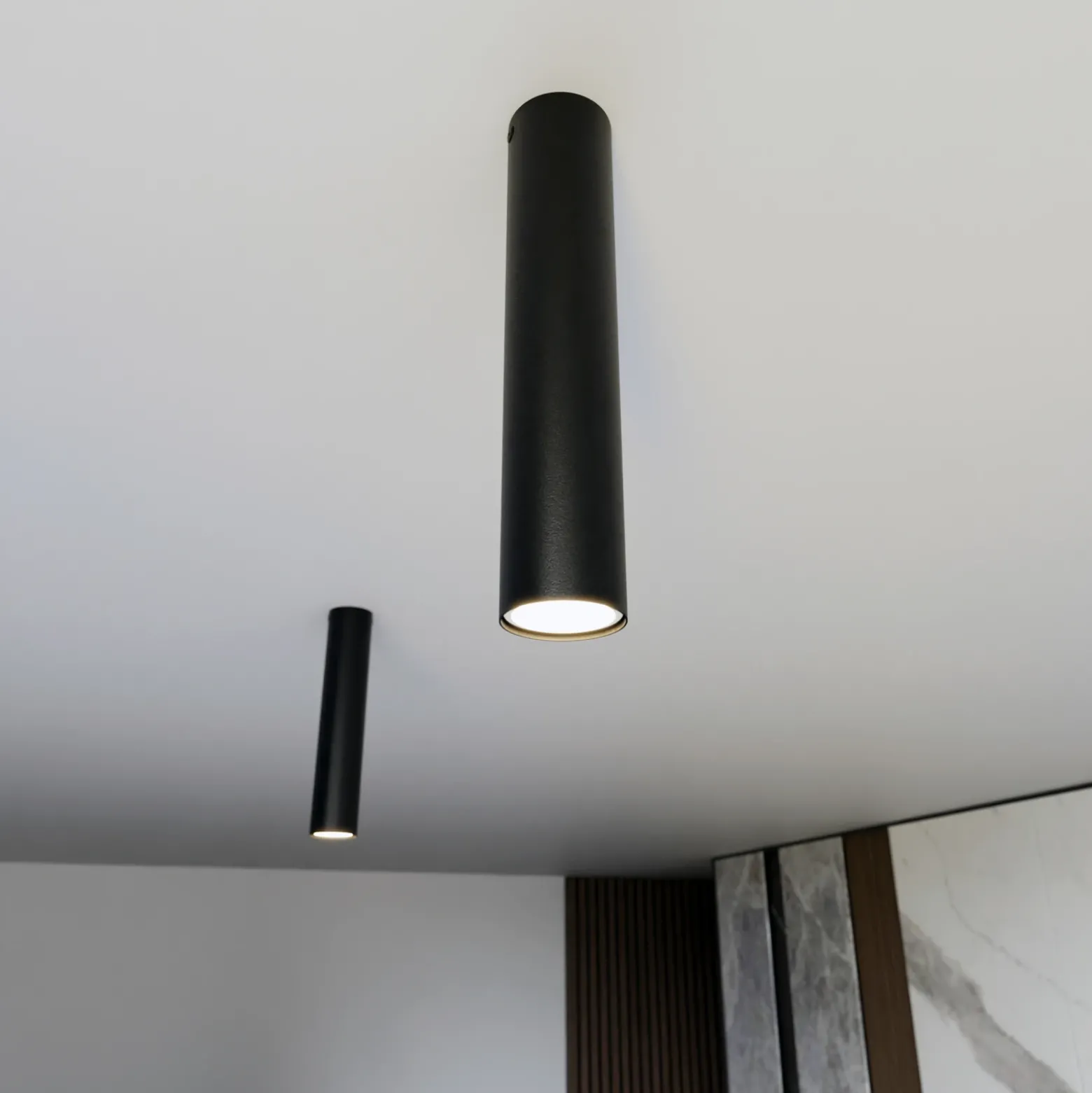 Downlight Tecno 1M, acero, GU10, altura 30 cm, negro