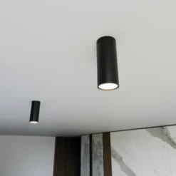 Downlight Tecno 1S, acero, GU10, altura 15 cm, negro