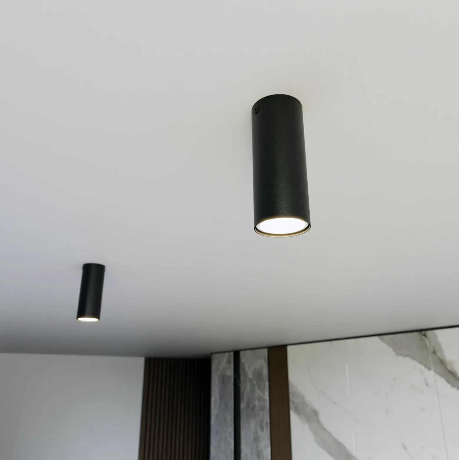 Downlight Tecno 1S, acero, GU10, altura 15 cm, negro