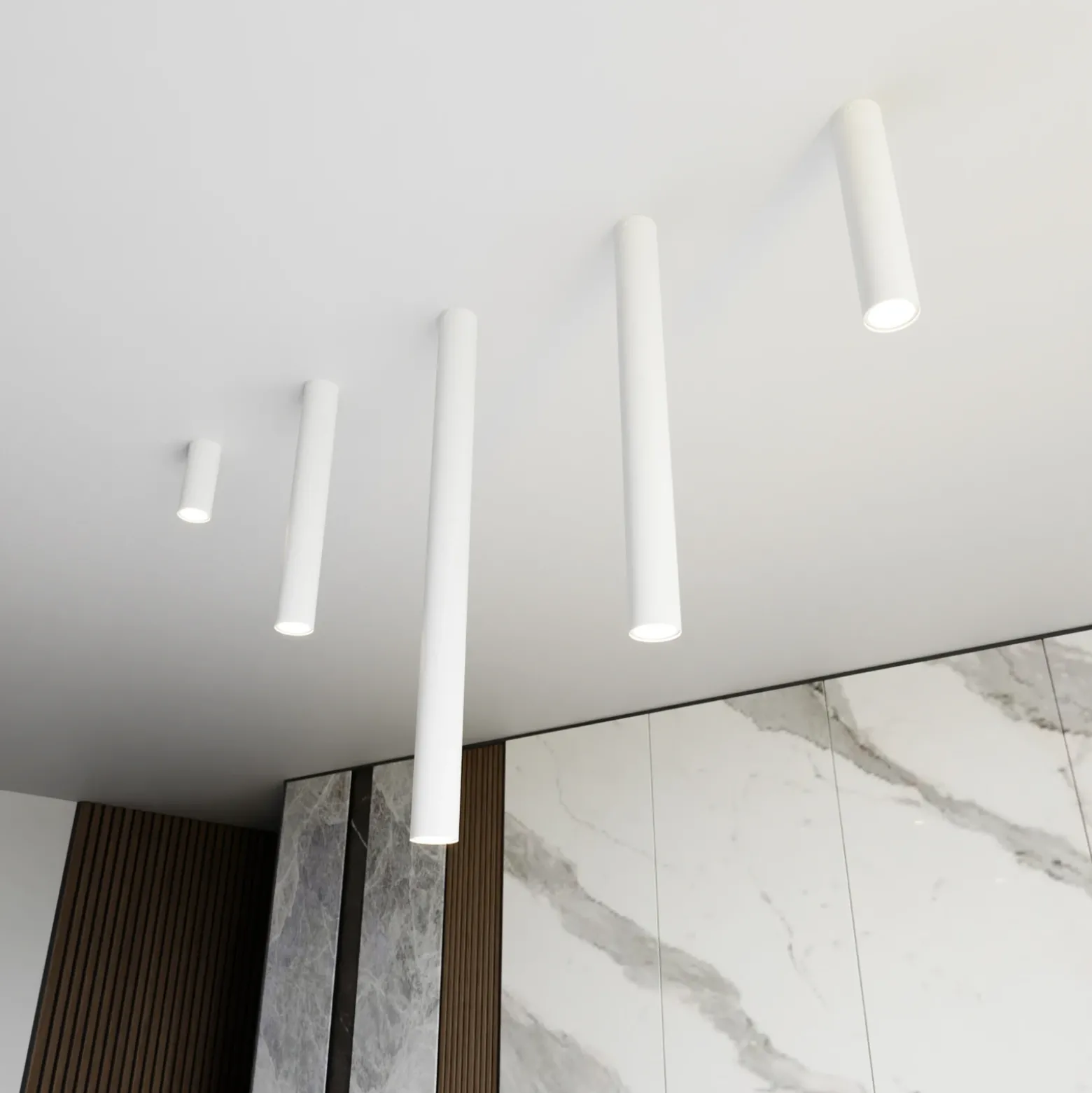 Downlight Tecno 1XL, acero, GU10, altura 60 cm, blanco