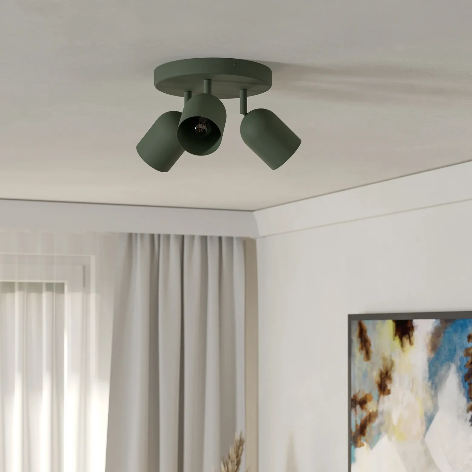 Downlight Tilston, verde oscuro, Ø 25 cm, 3 luces, acero