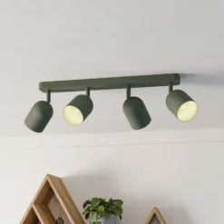 Downlight Tilston, verde oscuro, longitud 58 cm, 4 luces, acero