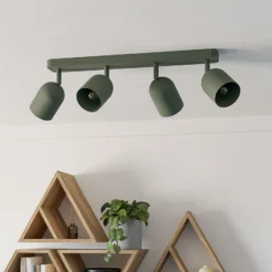 Downlight Tilston, verde oscuro, longitud 58 cm, 4 luces, acero