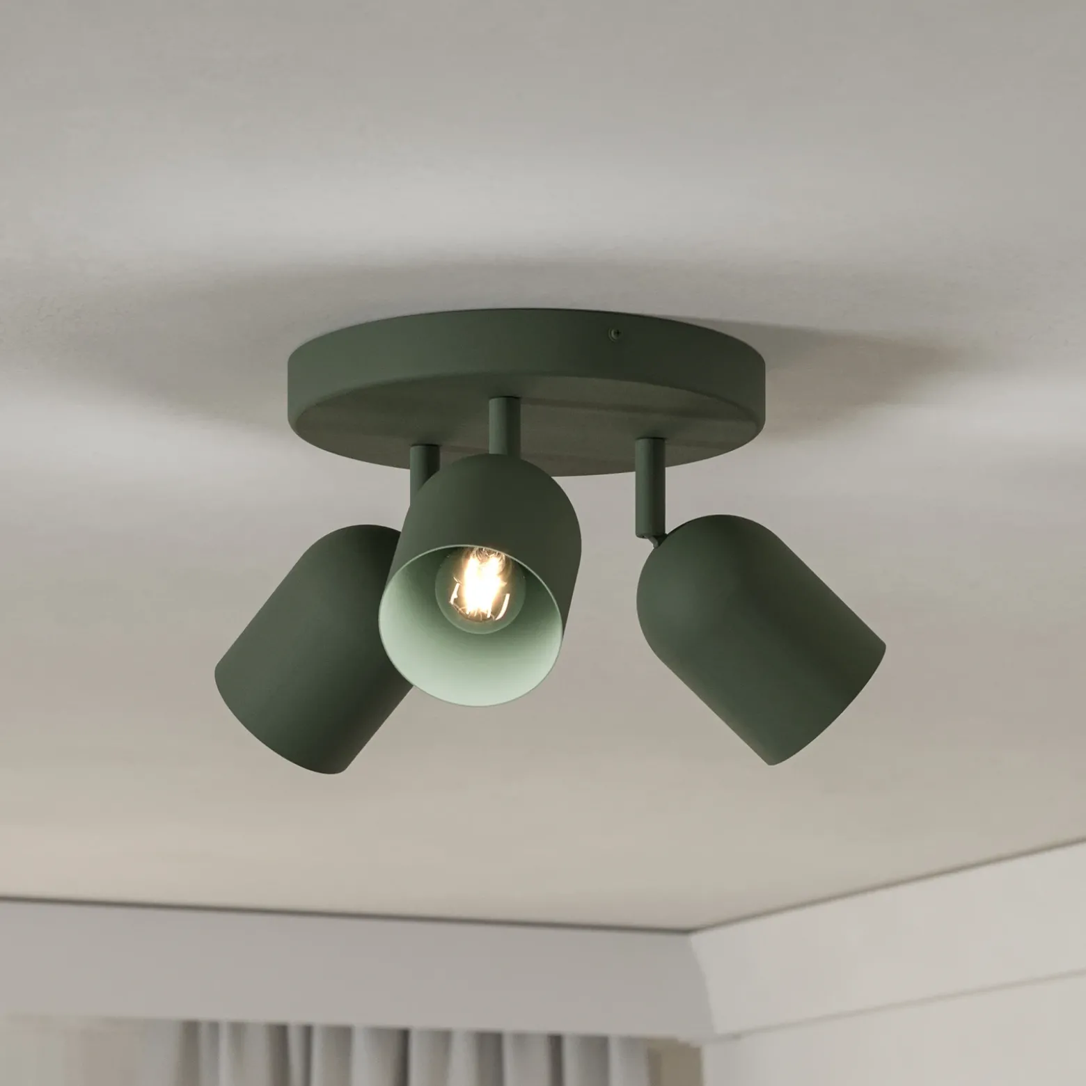 Downlight Tilston, verde oscuro, Ø 25 cm, 3 luces, acero