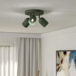 Downlight Tilston, verde oscuro, Ø 25 cm, 3 luces, acero