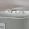 Downlight Tino, blanco/madera, 6 luces, 80 cm