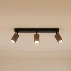 Downlight Tune, 3 luces, marrón, metal, longitud 66 cm