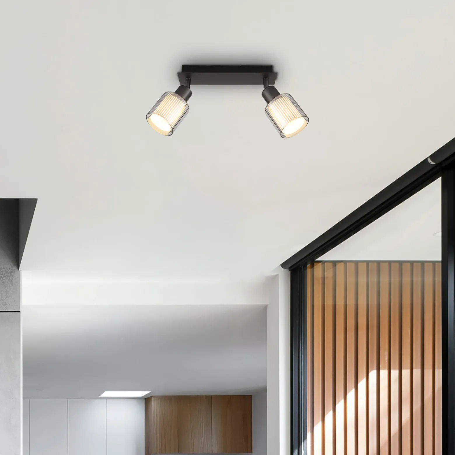 Downlight Villegas, negro/gris, cristal, 28 cm de largo, E14