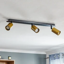 Downlight Zen 3 con 3 focos, negro-dorado