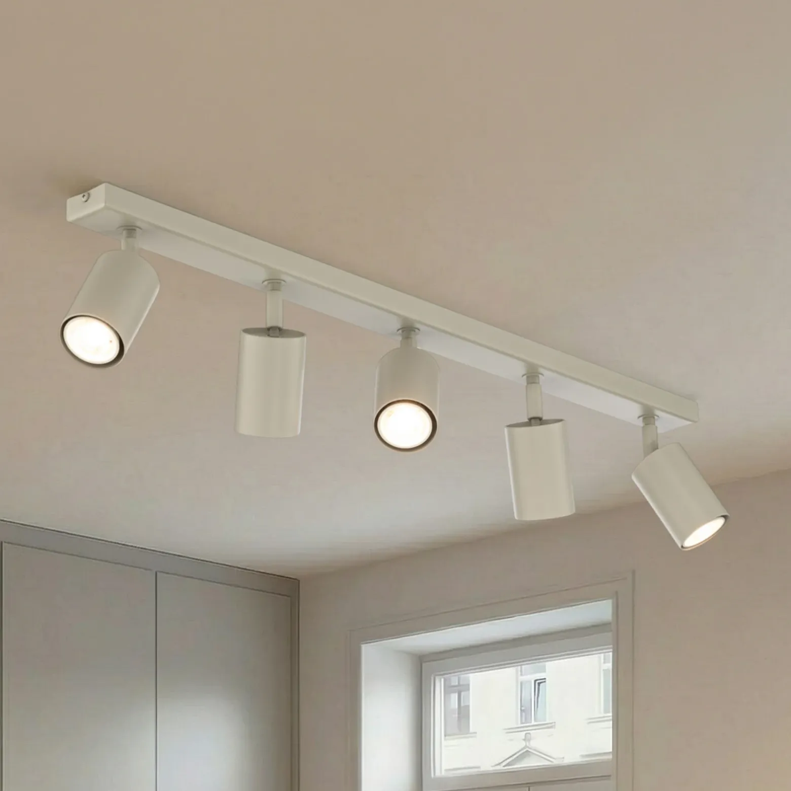 Downlight Zoom, 5 luces, gris-beige, acero, GU10