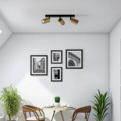 Downlight Zoom, 3 luces, negro/dorado