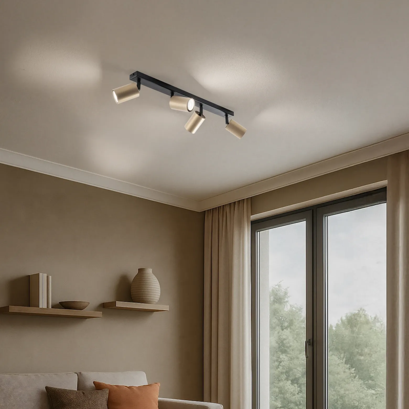Downlight Zoom, 4 luces, negro/dorado