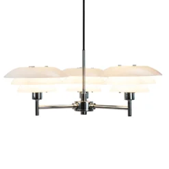 Dyberg Larsen lámpara de araña DL20, opal/cromo, Ø 50 cm, 3 luces.