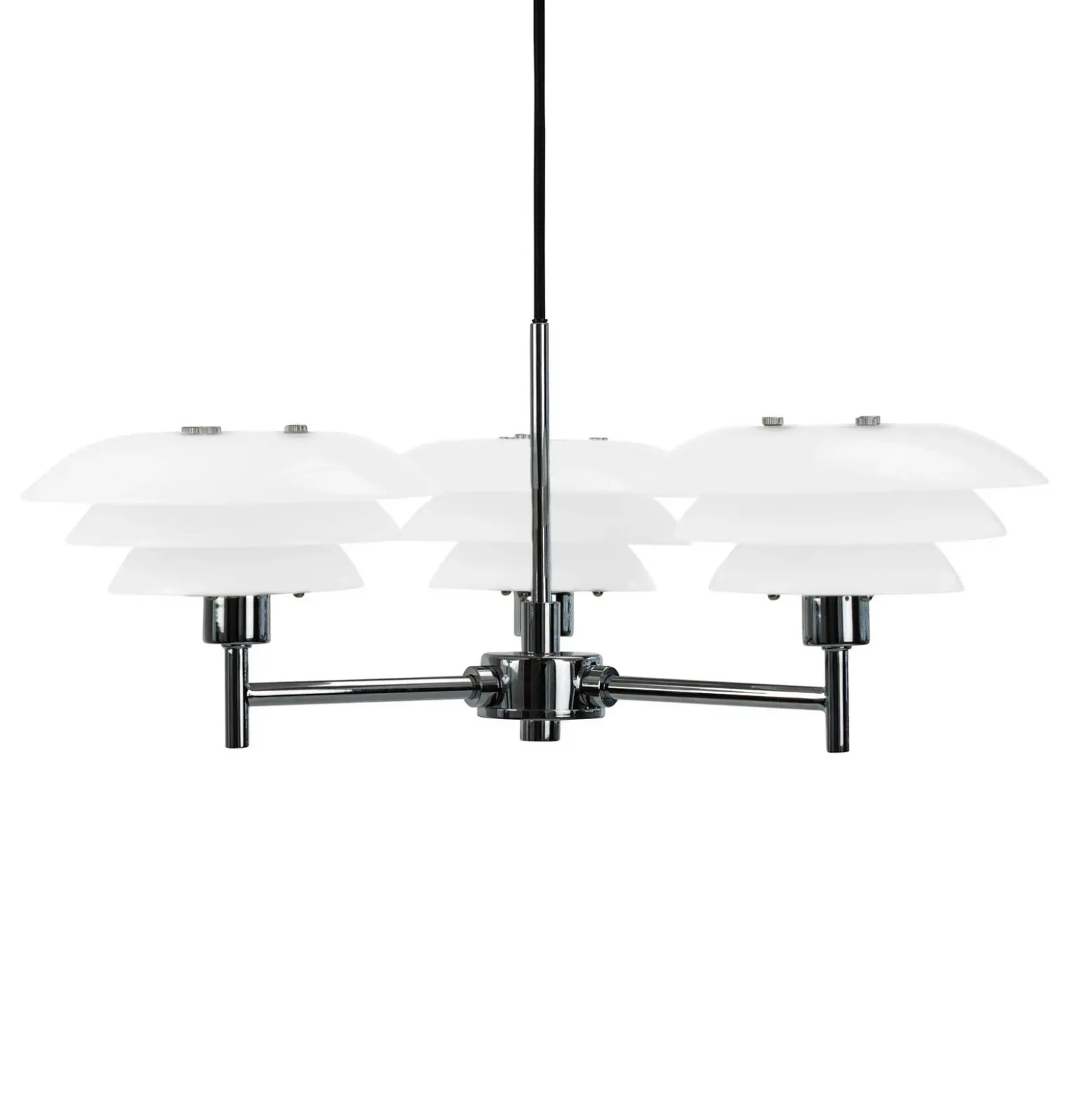 Dyberg Larsen lámpara de araña DL20, opal/cromo, Ø 50 cm, 3 luces.