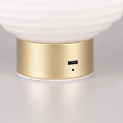 Earl lámpara de mesa LED recargable, latón/opal, altura 14,5 cm, cristal