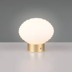 Earl lámpara de mesa LED recargable, latón/opal, altura 14,5 cm, cristal
