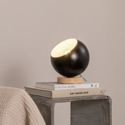 Envostar Arvid lámpara de mesa base de madera pantalla negro