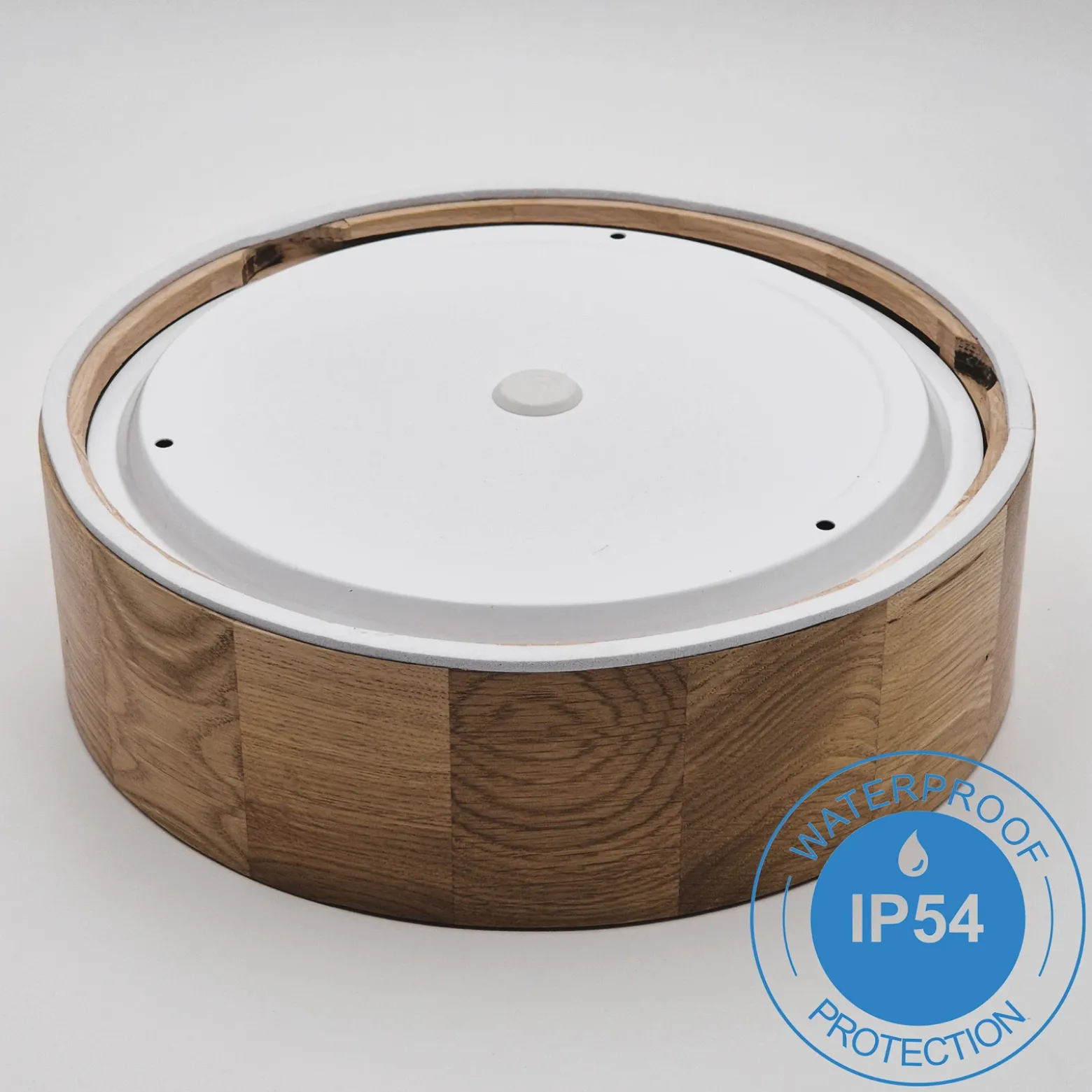 Envostar Caspian plafón, Ø 27 cm, IP54, roble