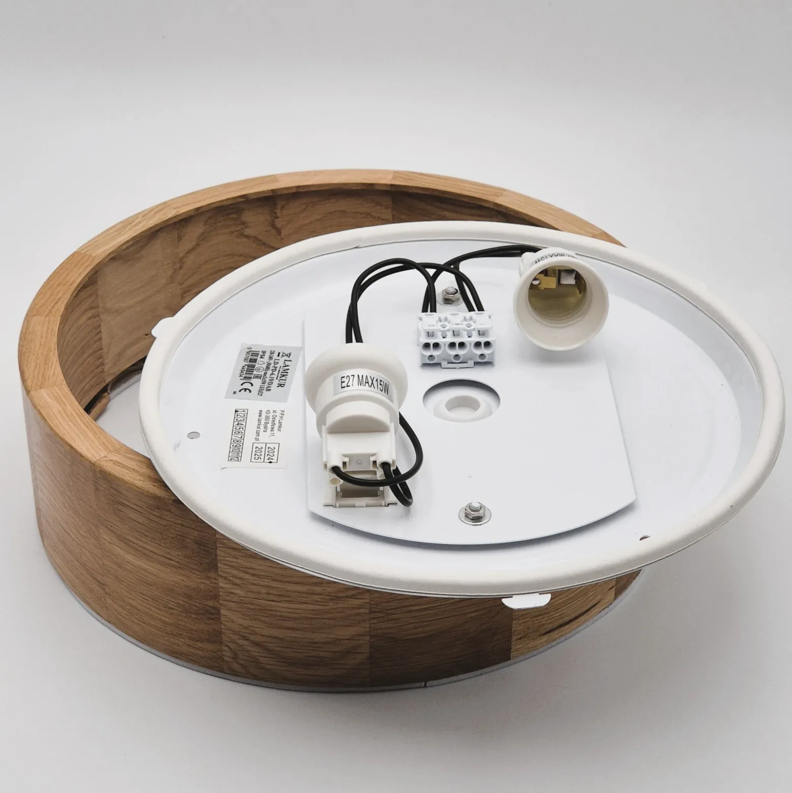 Envostar Caspian plafón, Ø 27 cm, IP54, roble