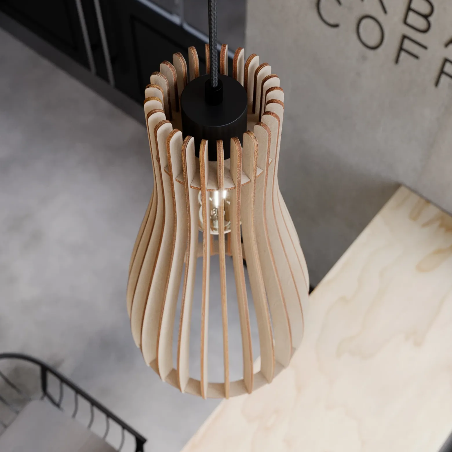 Envostar Lámpara colgante Furn, contrachapado de abedul, 1 luz