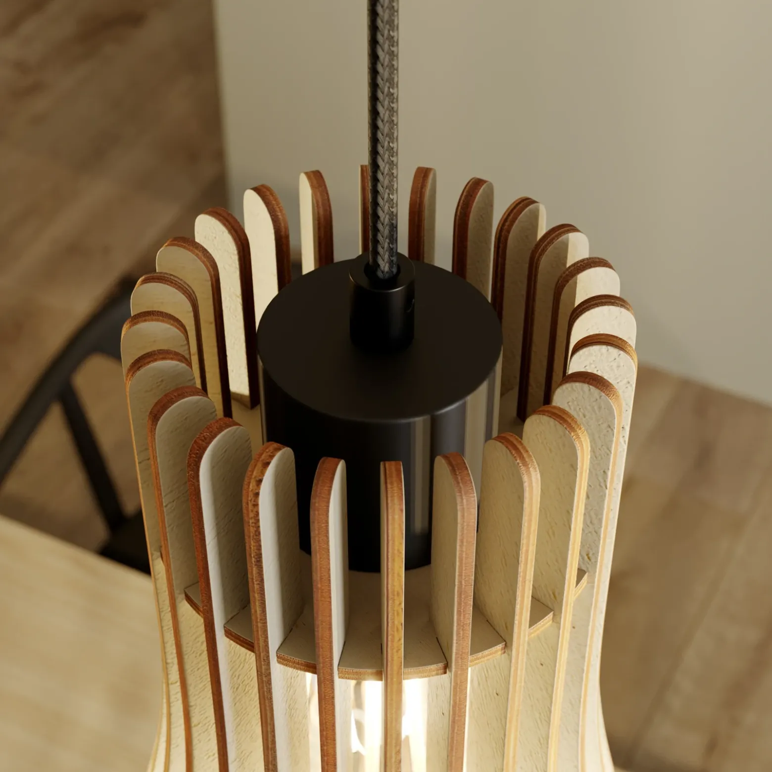 Envostar Lámpara colgante Furn, contrachapado de abedul, 3 luces