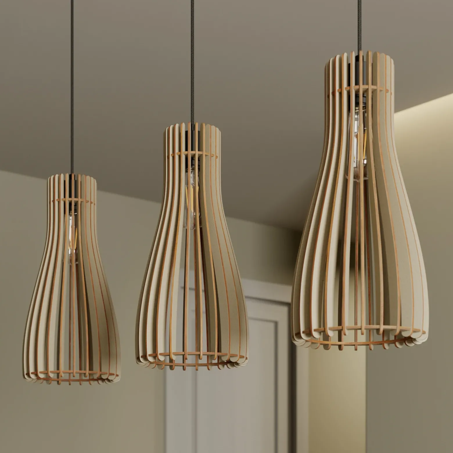 Envostar Lámpara colgante Furn, contrachapado de abedul, 3 luces