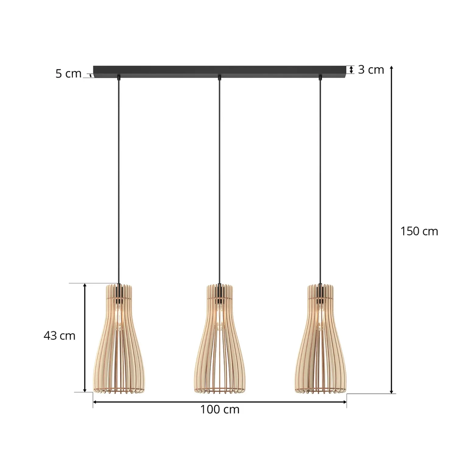 Envostar Lámpara colgante Furn, contrachapado de abedul, 3 luces