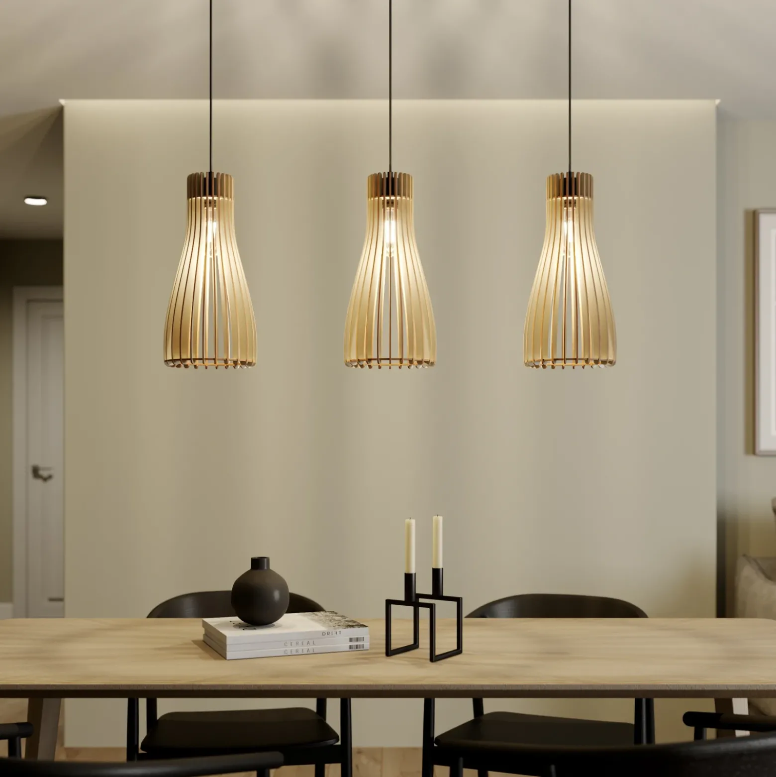 Envostar Lámpara colgante Furn, contrachapado de abedul, 3 luces