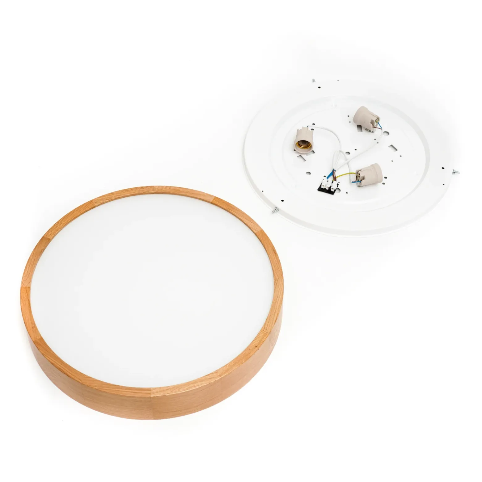 Envostar plafón Kerio, Ø 47 cm, madera de roble natural