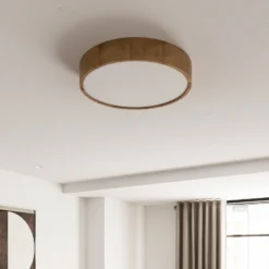 Envostar plafón Kerio, Ø 47 cm, madera de roble natural