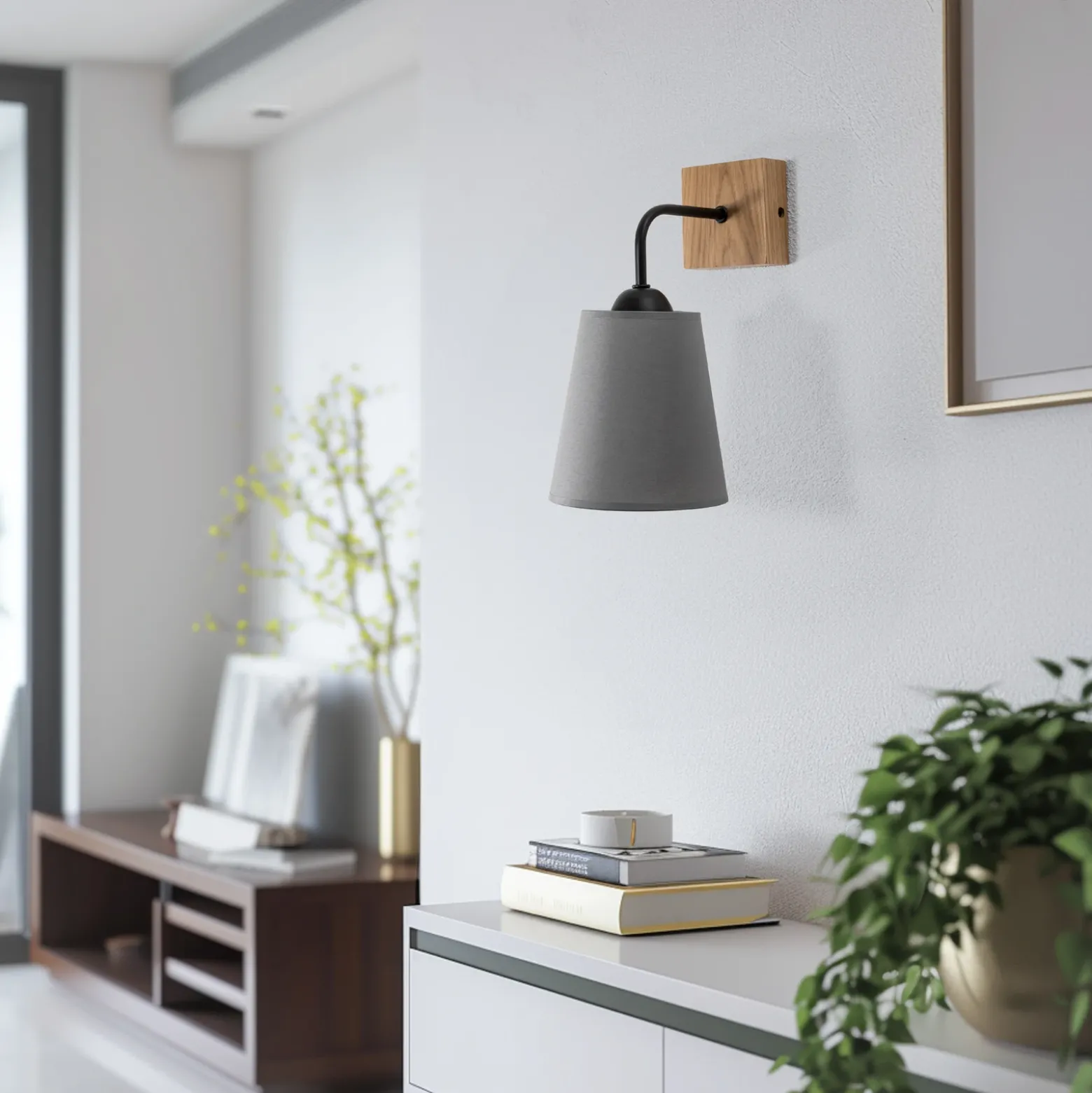 Envostar Risco aplique de pared 1 luz pantalla tela gris