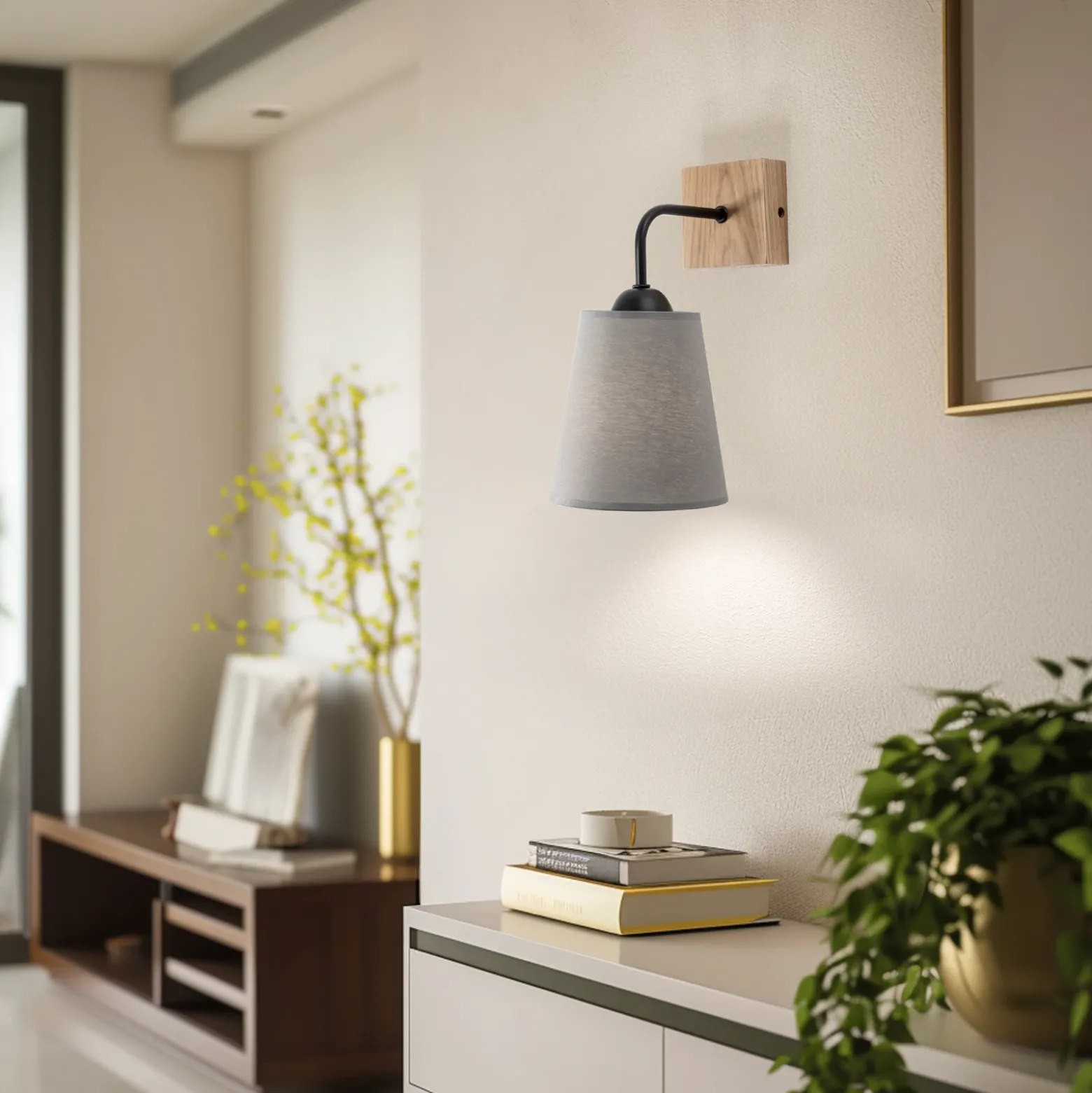 Envostar Risco aplique de pared 1 luz pantalla tela gris