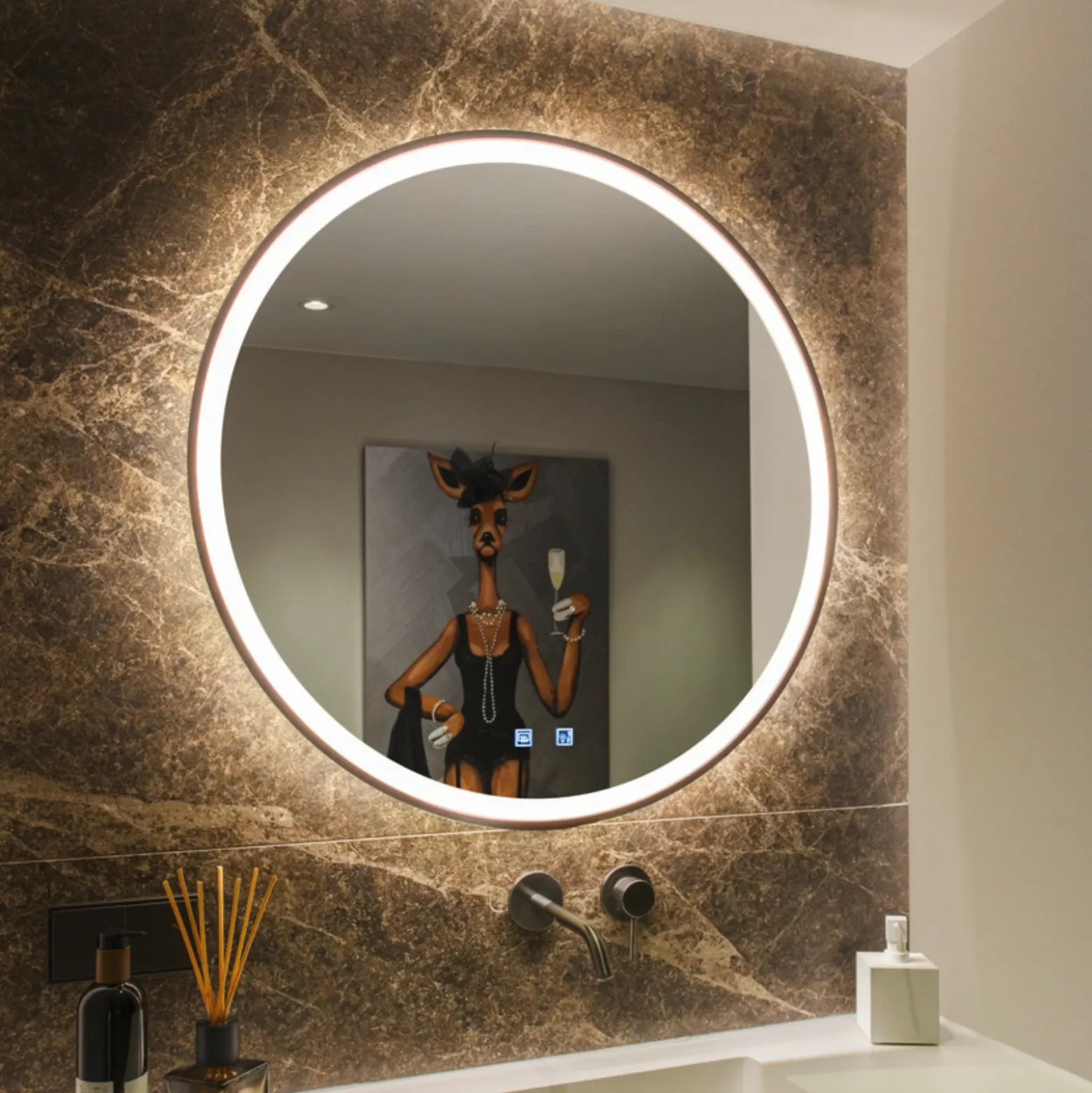 Espejo de pared LED SLV Trukko IP44 CCT negro Ø 80 cm