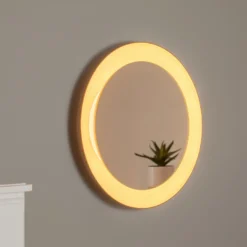 Espejo LED Bega Studio Line negro-latón, Ø 50 cm