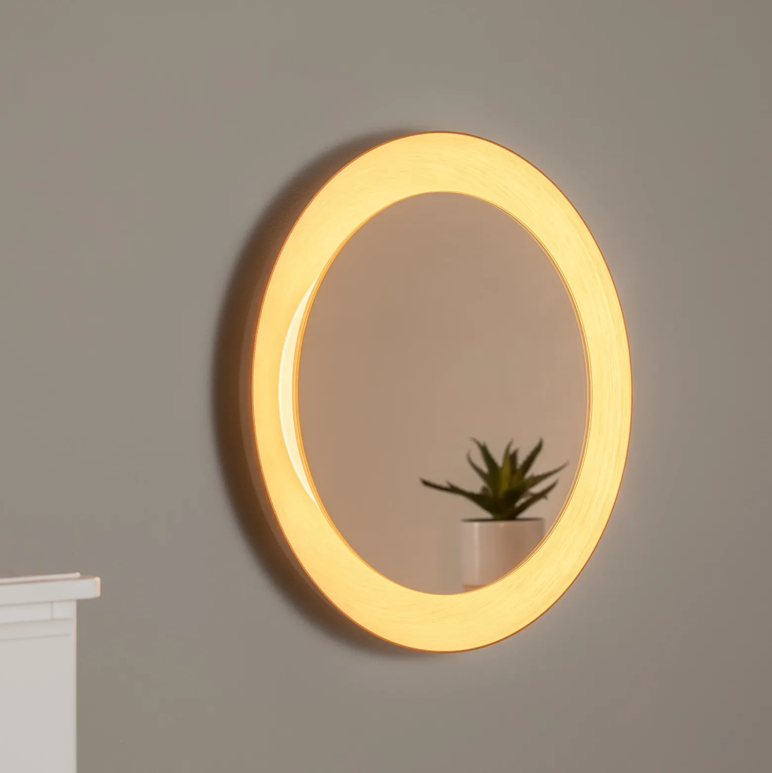 Espejo LED Bega Studio Line negro-latón, Ø 50 cm