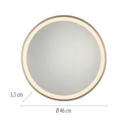 Espejo LED de pared VIDRO, bronce, Ø 46 cm, batería externa, interruptor