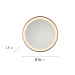 Espejo LED de pared VIDRO, bronce, Ø 36 cm, batería externa, interruptor